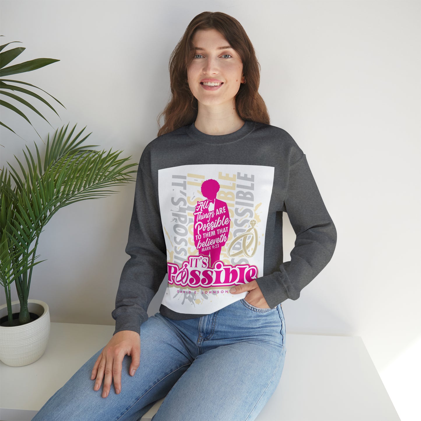 "It's Possible" Single Unisex Heavy Blend™ Crewneck Sweatshirt (Pink)