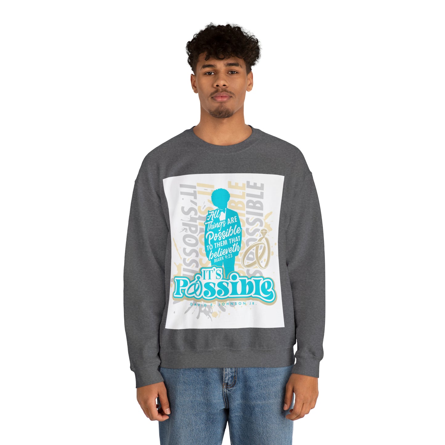 "It's Possible" Single Unisex Heavy Blend™ Crewneck Sweatshirt (Teal)