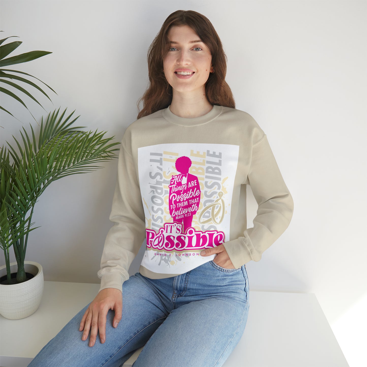 "It's Possible" Single Unisex Heavy Blend™ Crewneck Sweatshirt (Pink)