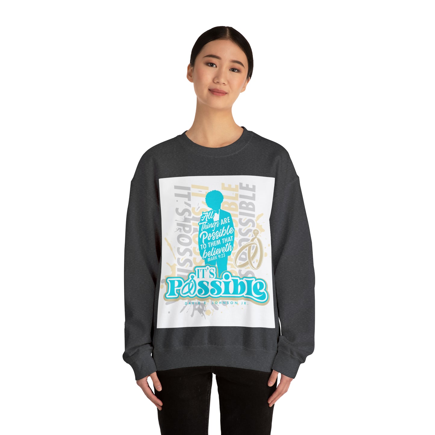 "It's Possible" Single Unisex Heavy Blend™ Crewneck Sweatshirt (Teal)