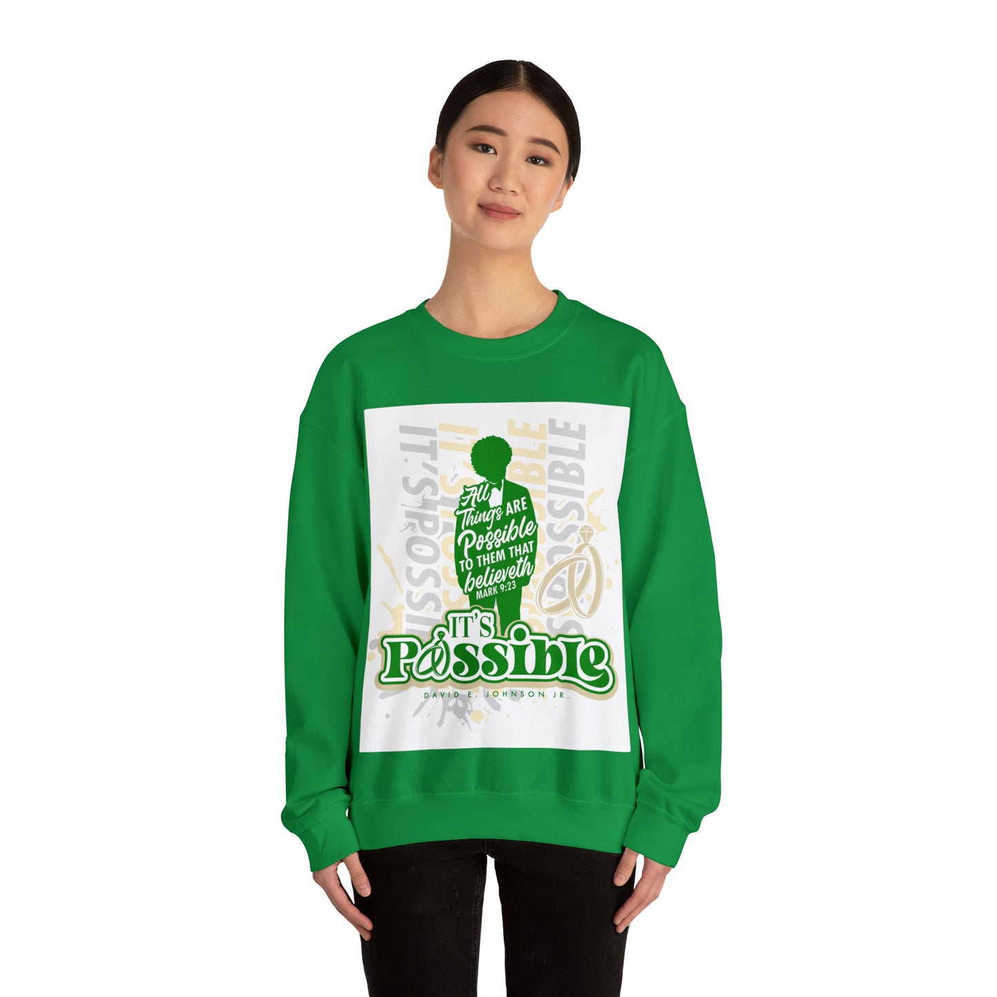 "It's Possible" Single Unisex Heavy Blend™ Crewneck Sweatshirt (Green)