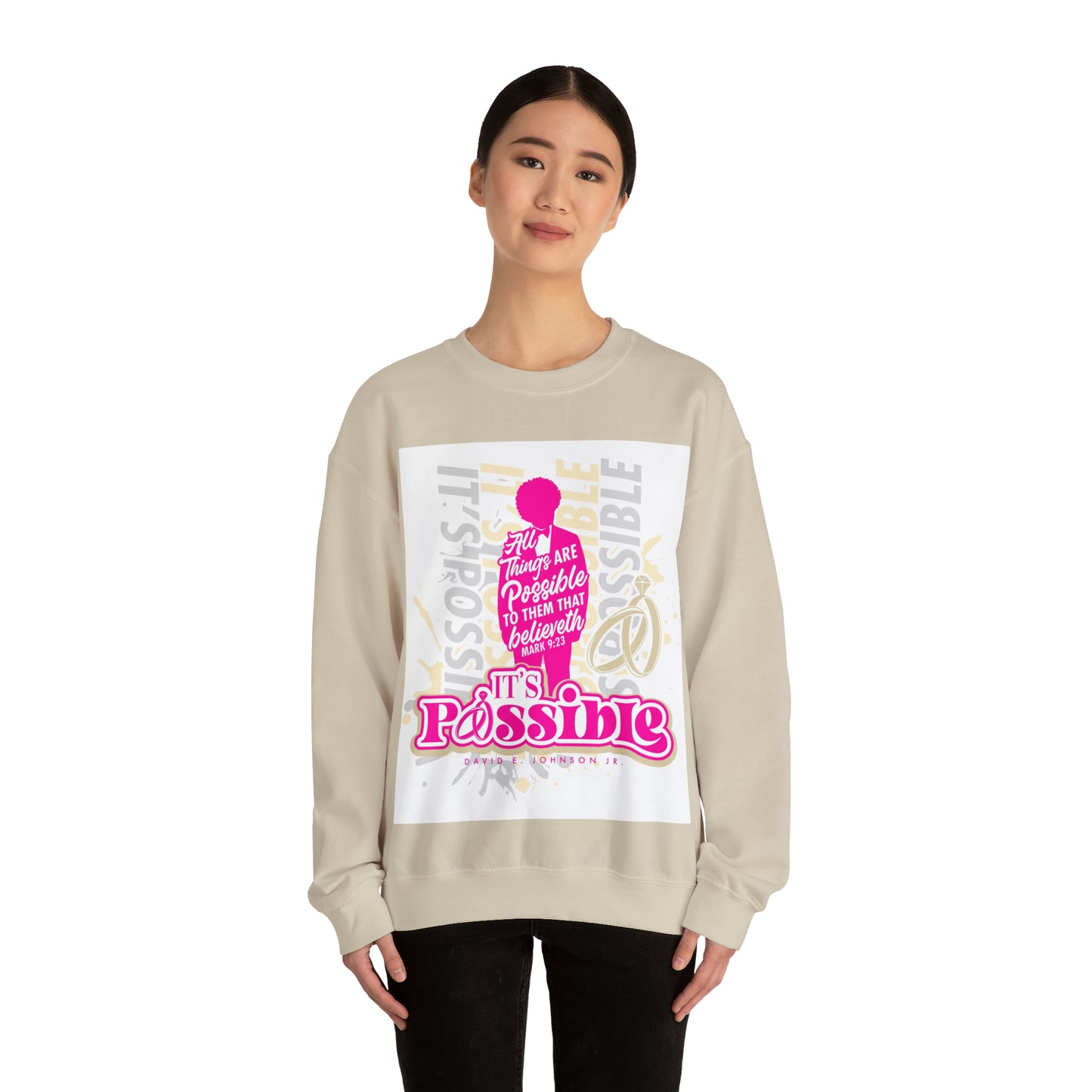 "It's Possible" Single Unisex Heavy Blend™ Crewneck Sweatshirt (Pink)