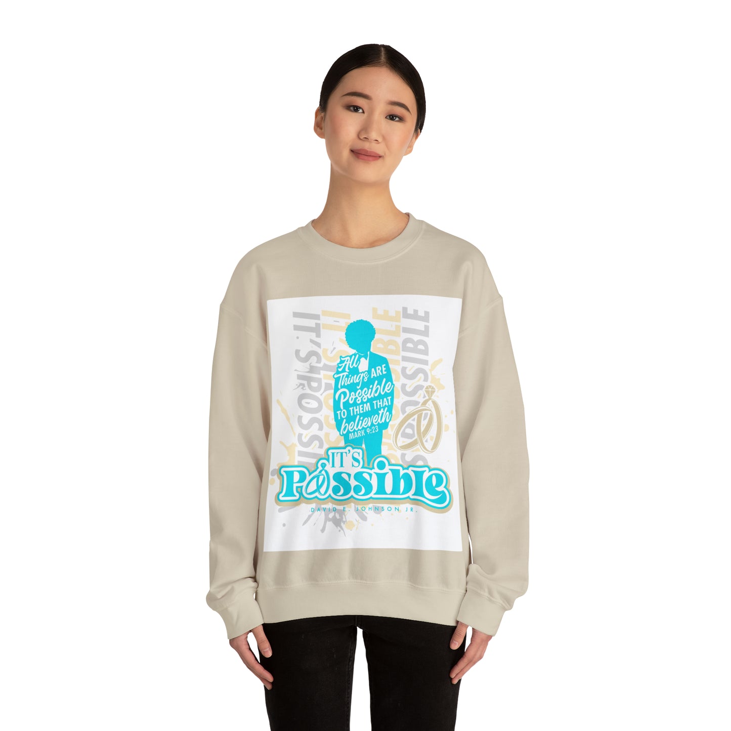 "It's Possible" Single Unisex Heavy Blend™ Crewneck Sweatshirt (Teal)
