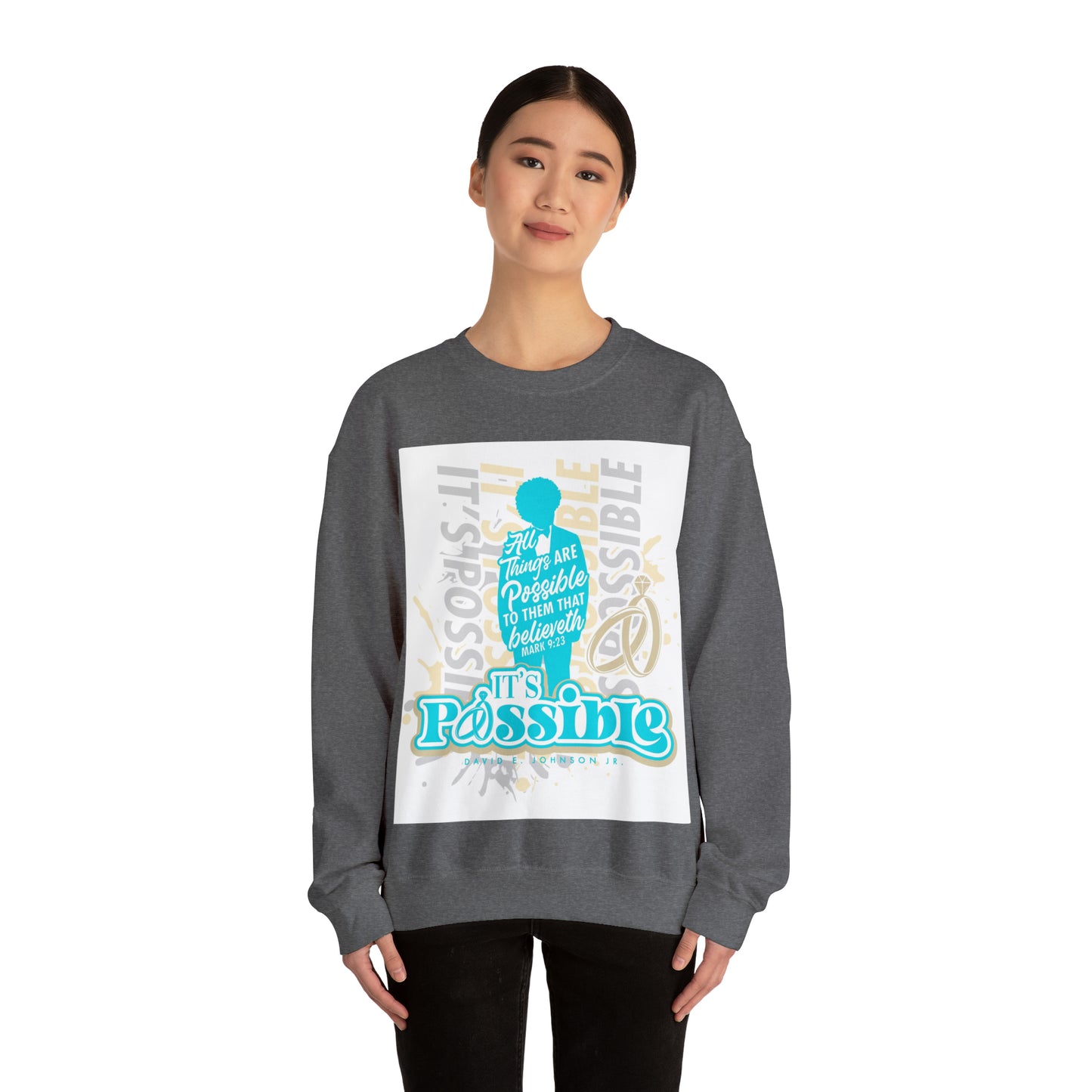 "It's Possible" Single Unisex Heavy Blend™ Crewneck Sweatshirt (Teal)