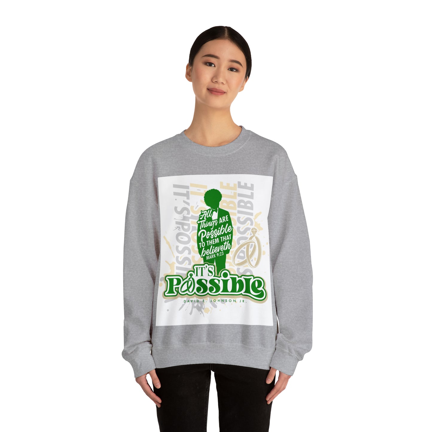 "It's Possible" Single Unisex Heavy Blend™ Crewneck Sweatshirt (Green)