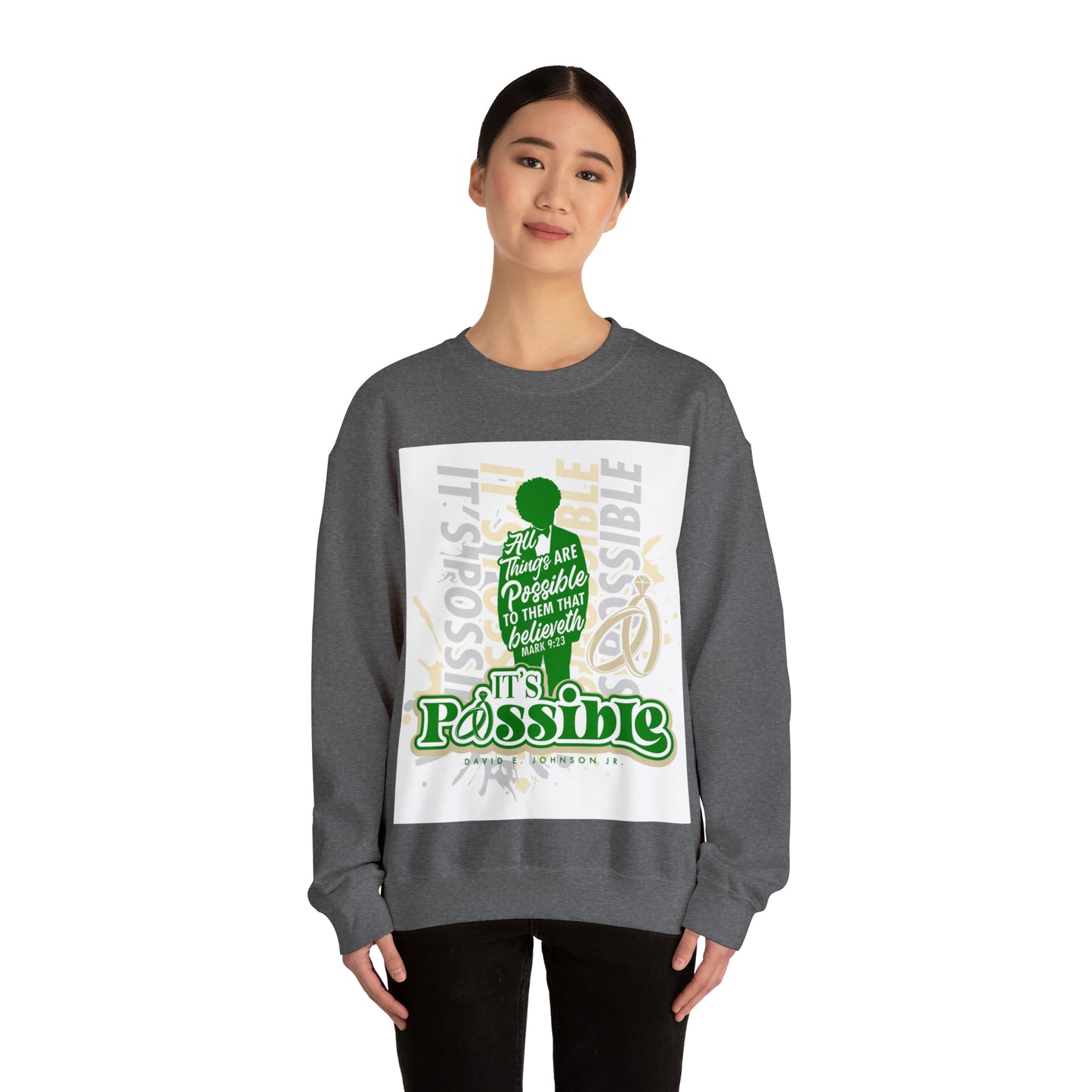 "It's Possible" Single Unisex Heavy Blend™ Crewneck Sweatshirt (Green)