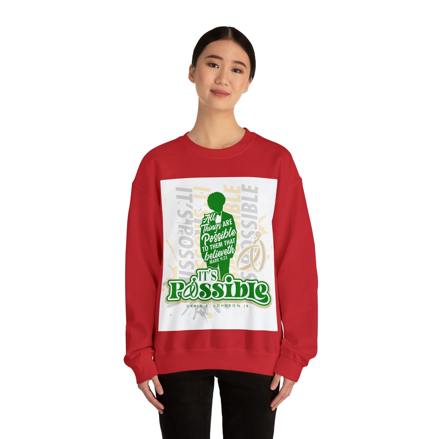"It's Possible" Single Unisex Heavy Blend™ Crewneck Sweatshirt (Green)
