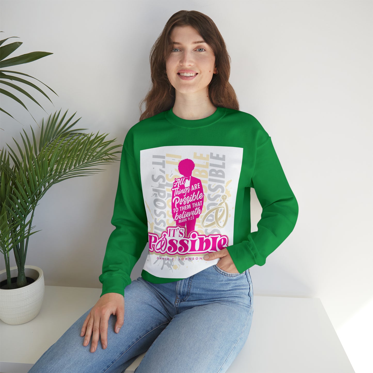 "It's Possible" Single Unisex Heavy Blend™ Crewneck Sweatshirt (Pink)