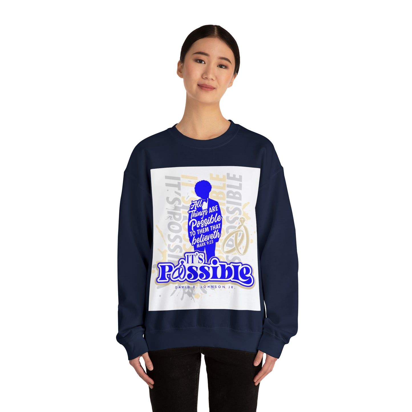 "It's Possible" Single Unisex Heavy Blend™ Crewneck Sweatshirt (Blue)