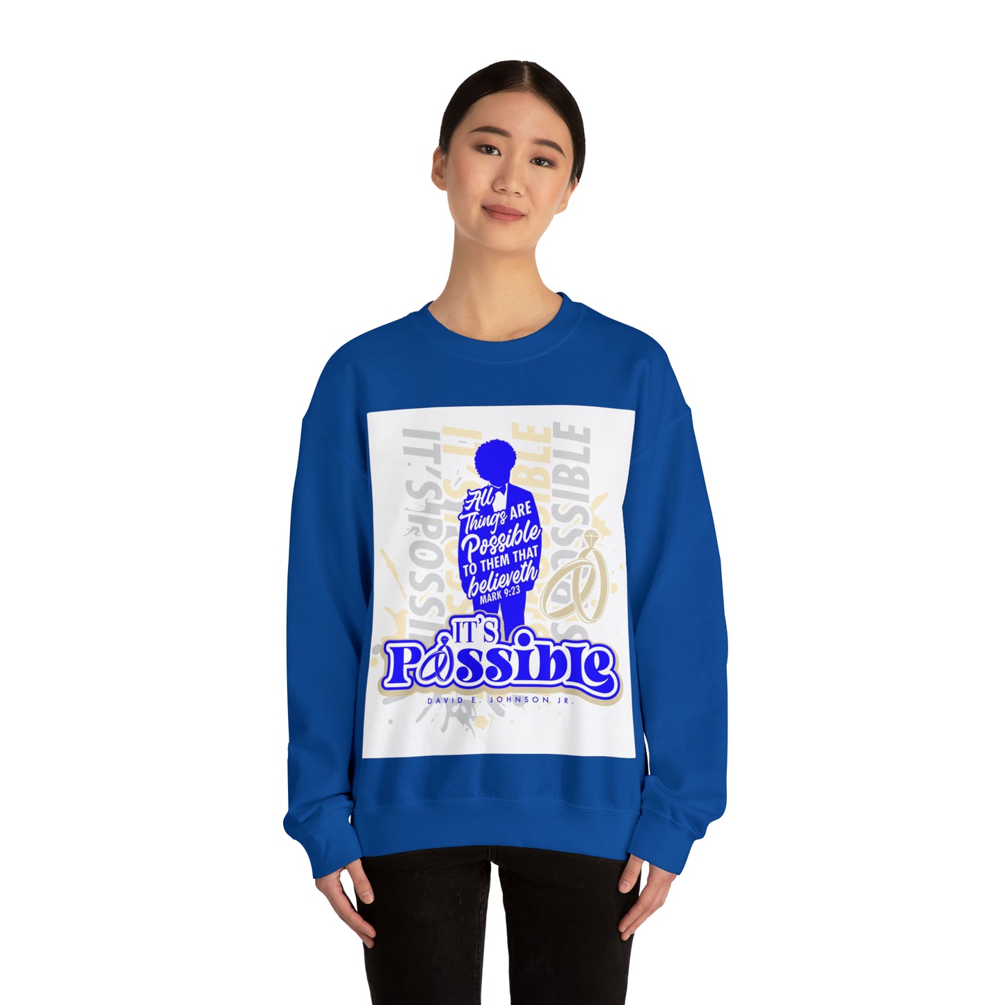 "It's Possible" Single Unisex Heavy Blend™ Crewneck Sweatshirt (Blue)