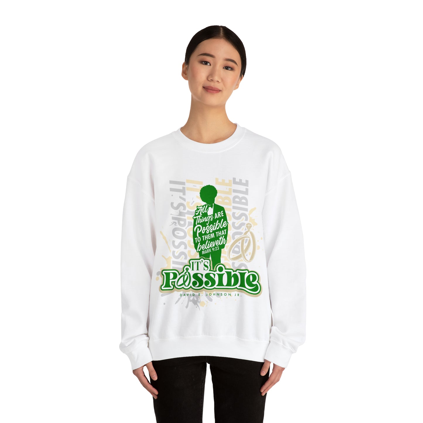"It's Possible" Single Unisex Heavy Blend™ Crewneck Sweatshirt (Green)