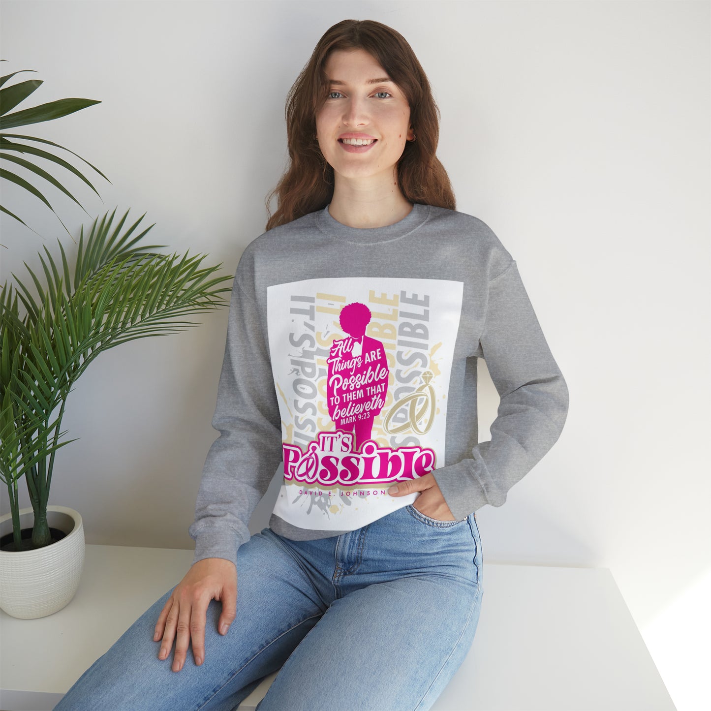 "It's Possible" Single Unisex Heavy Blend™ Crewneck Sweatshirt (Pink)