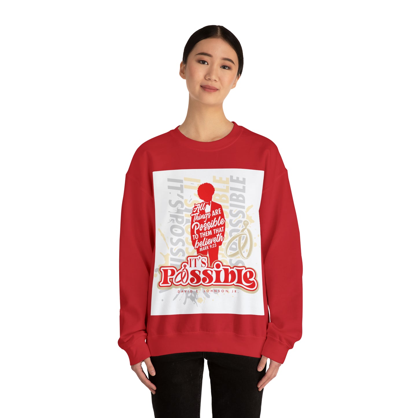 "It's Possible" Single Unisex Heavy Blend™ Crewneck Sweatshirt (Red)