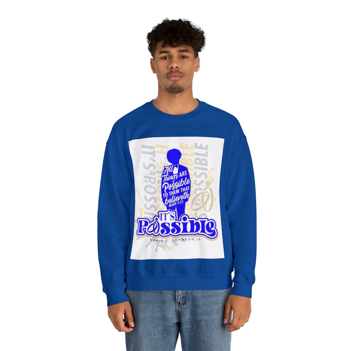 "It's Possible" Single Unisex Heavy Blend™ Crewneck Sweatshirt (Blue)